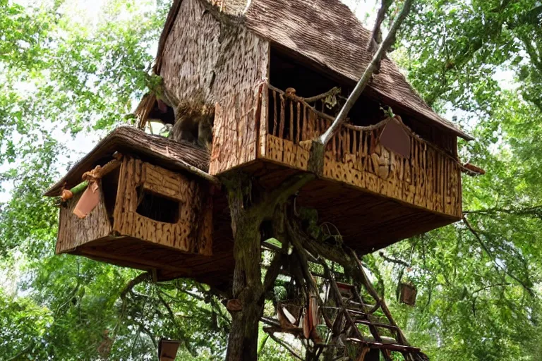 Image similar to a bed made of chocolate inside a tree house