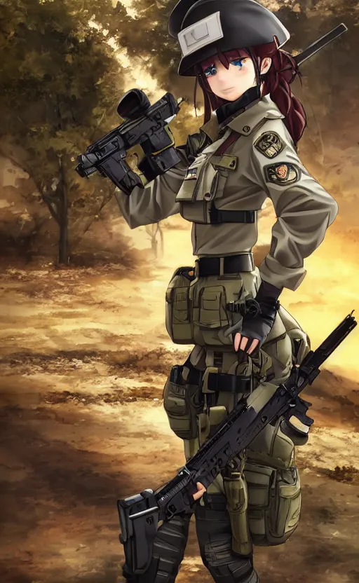 Prompt: portrait of a female soldier, highly detailed, high resolution, manga face, military camp in the background, anime figure style, stunning, girls frontline style, bokeh soft, 3d rendering, guilty gear strive graphics, 100mm, award winning photography, by professional photographer, realistic human anatomy, realistic military carrier, modern warfare, realistic weapon, shot with a arriflex 35 ii, low saturation, small eyes, thick artline