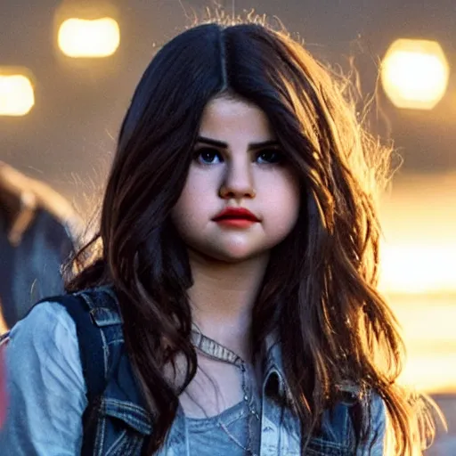 Image similar to High quality movie still of Selena Gomez as Mikaela in Michael Bay's Transformers