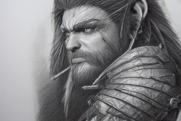 Image similar to a hyperrealistic pencil drawing of a D&D character by Pen Tecula