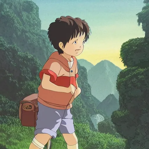 Image similar to friendly guy with small creature in the studio ghibli movie art smooth 8k highly detailed, detailed face, beautiful scene,details, anime style, art