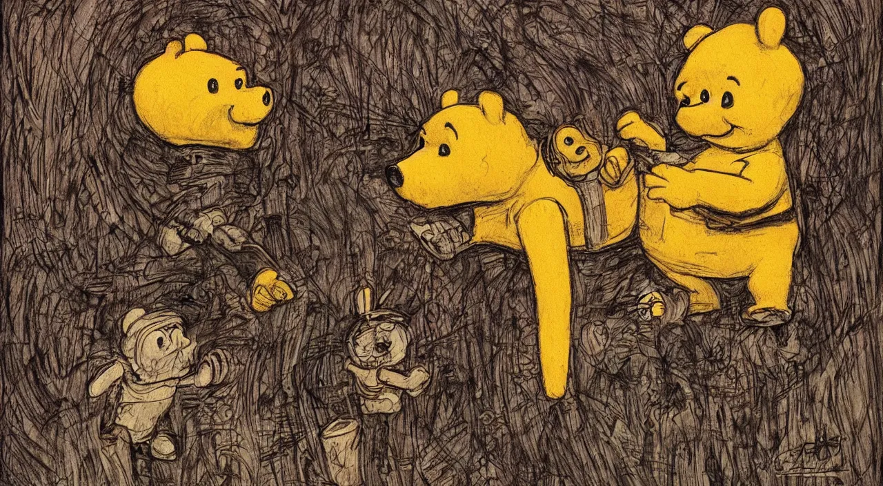 Prompt: Vinnie the Pooh by H. R. Giger