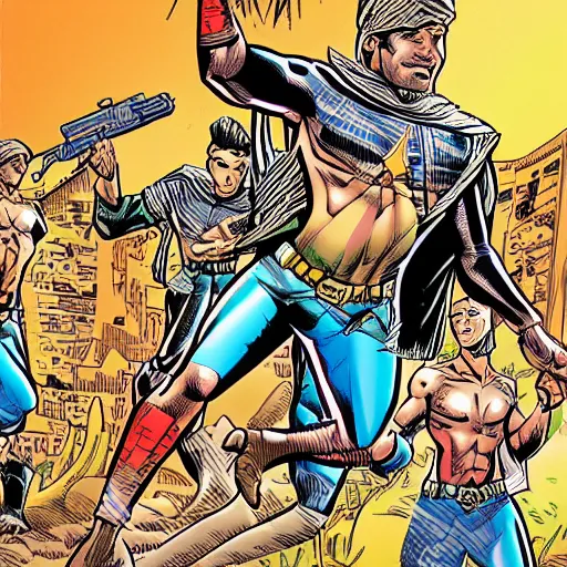 Prompt: kurdish superhero comic art by mike allred, highly detailed, award winning art