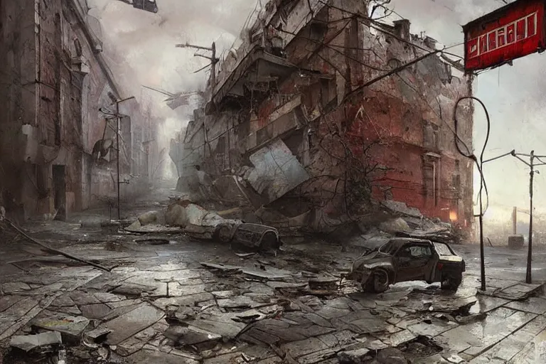 Prompt: derelict soviet street cinematic clean art darek zabrocki,