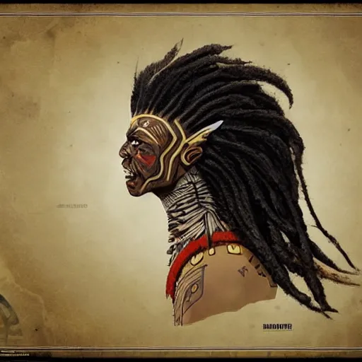 Image similar to Maori Tlingit Klingon with head crest and dreadlocks, alien bestiary by Greg Rutkowski