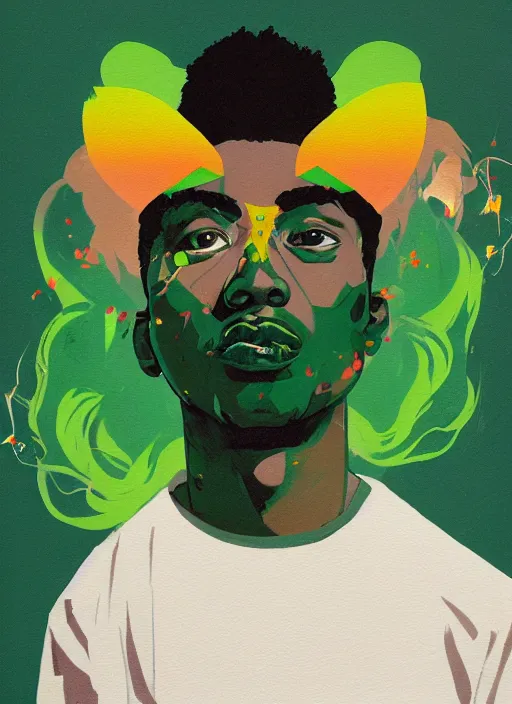 Image similar to profile picture by sachin teng x ofwgkta, marijuana, organic painting, asymmetrical, green, marijuana smoke, matte paint, hard edges, energetic