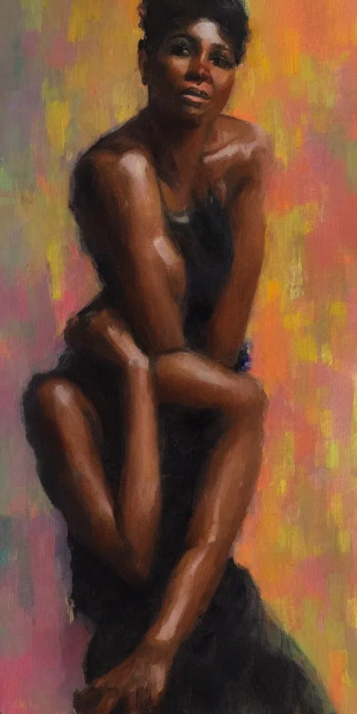 Prompt: impressionist portrait of a Black woman by Suchitra bhosle.