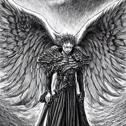 Image similar to the angel of death by kentaro miura, hyper - detailed masterpiece, very good shading, professional work, digital art