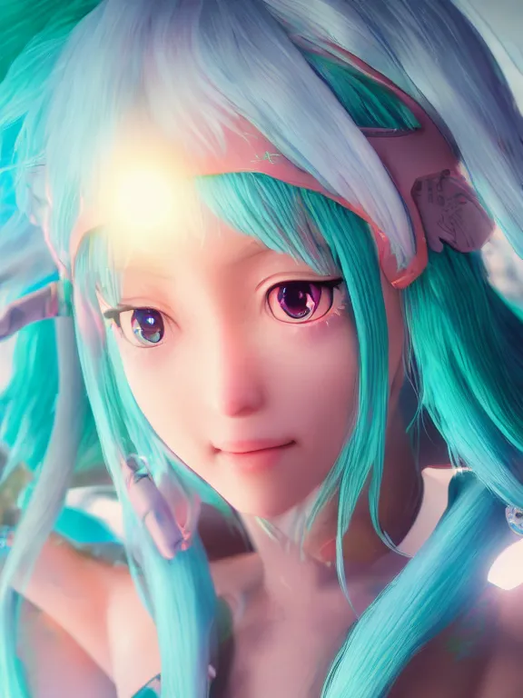 Prompt: portrait art of Hatsune Miku 8k ultra realistic , lens flare, atmosphere, glow, detailed,intricate, full of colour, cinematic lighting, trending on artstation, 4k, hyperrealistic, focused, extreme details,unreal engine 5, cinematic, masterpiece