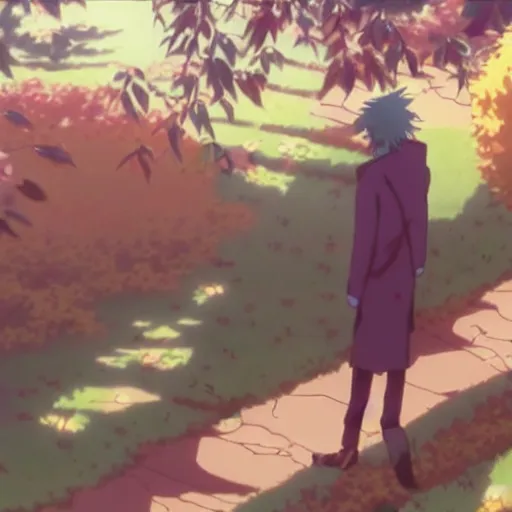 Image similar to “screenshot from anime film by makoto shintai, lush graveyard, sunny day, man alone grieving”