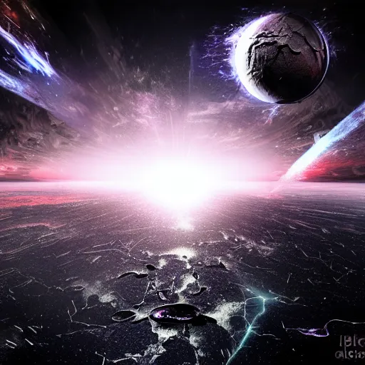 Image similar to shattered earth, black background, science fiction art