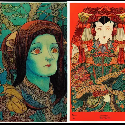 Image similar to detailed ivan bilibin and edmund dulac and ilya kuvshinov and katsuhiro otomo inspired print