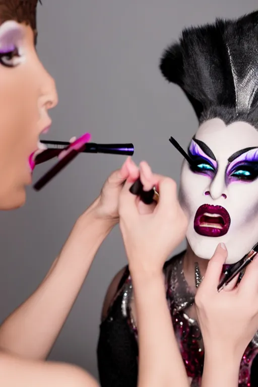 Prompt: enraged drag queen angrily putting on makeup