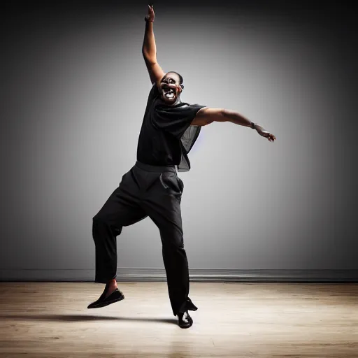 Image similar to black man dancing inside a state of the art photography studio