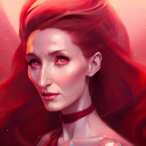 Image similar to a beautiful portrait of nubile melisandre, concept art by pete mohrbacher and guweiz and ilya kuvshinov, digital art, highly detailed, intricate, sharp focus, trending on artstation hq, deviantart, unreal engine 5, 4 k uhd image