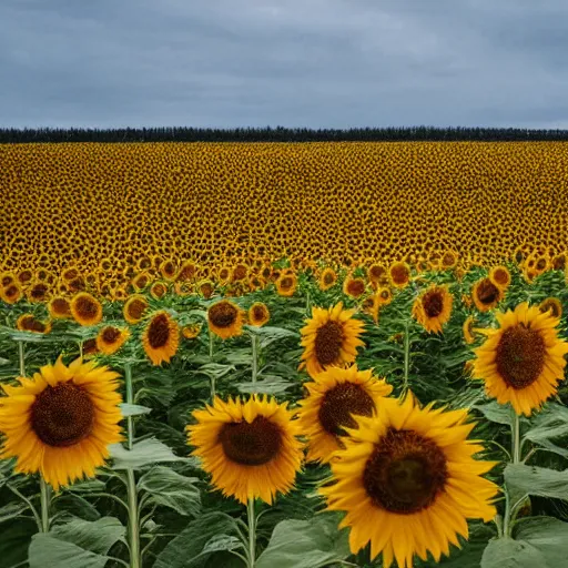 Prompt: A field of sunflowers at the end of the world.