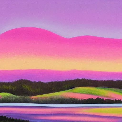 Prompt: a high quality painting of pink hills and pink sky