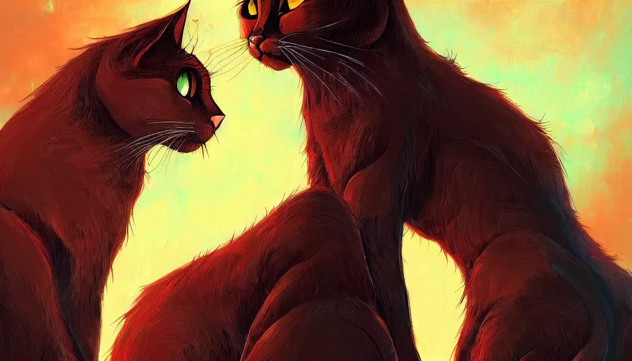 Image similar to artwork of really tall sitting cats by anato finnstark, thick brush, 4 k resolution