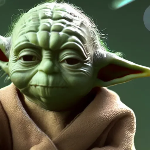 Image similar to A still of Yoda eating arepas, 4k, photograph, ultra realistic, highly detailed, professional lighting