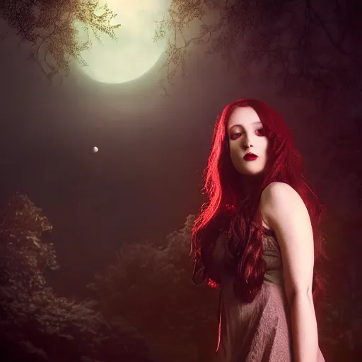 Image similar to Riveting Charismatic female vampire Pandora, portrait, atmospheric lighting, painted, intricate, Highgate cemetery, volumetric lighting, beautiful, moon light, sharp focus, ultra detailed, by Leesha Hannigan, Ross Tran, Thierry Doizon, Kai Carpenter, Ignacio Fernández Ríos