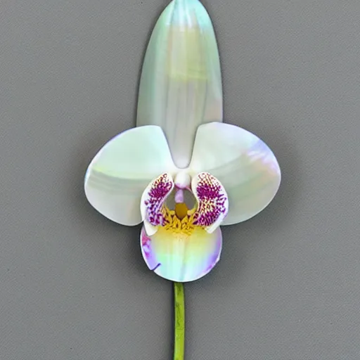 Prompt: orchid made of mother of pearl, opal petals