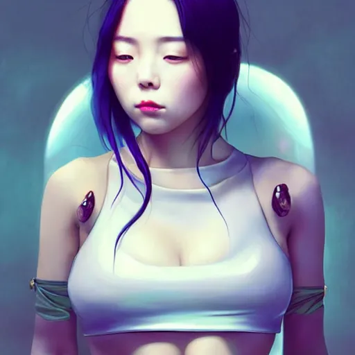 Prompt: a beautiful young korean kpop star billie eilish lucy liu alluring instagram model in elaborate latex bikini tank top, tank top made from latex demon faces, by guweiz and wlop and ilya kuvshinov and artgerm and, aesthetic, gorgeous, stunning, alluring, attractive, artstation, deviantart, pinterest, digital art
