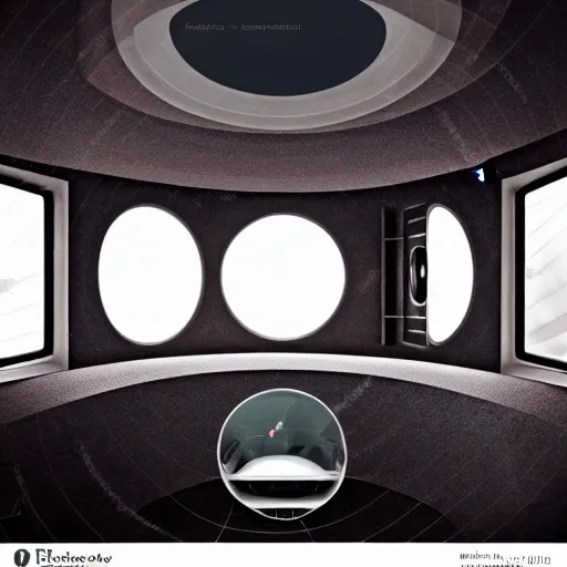 Image similar to small single bedroom inside space ship with round window looking into space, gray metallic walls, style of engine factory room, 1960s, science fiction, ultra realistic, 4k.