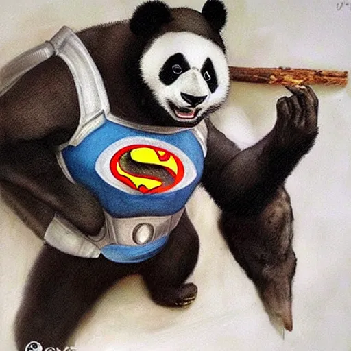 Image similar to a superhero with a panda themed costume, realistic painting by Michelangelo, artstation, masterpiece