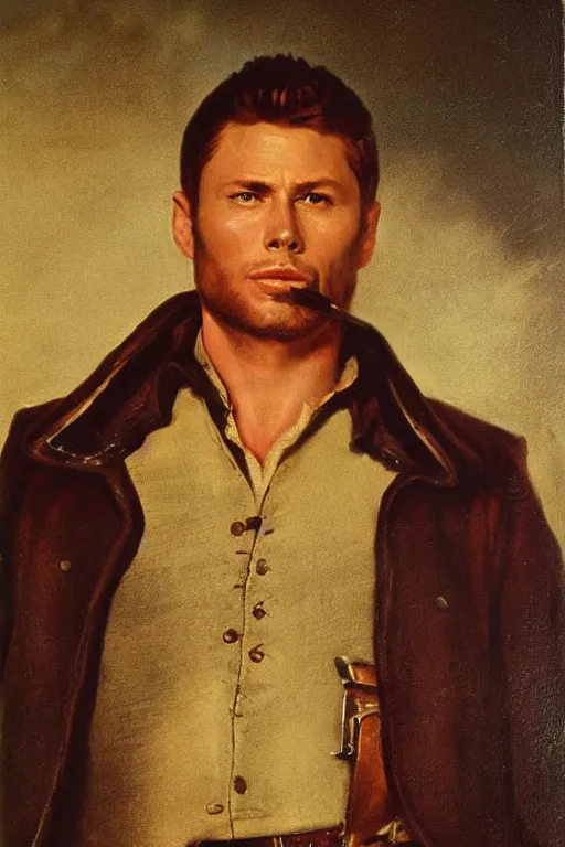 Prompt: a ultradetailed portrait of dean winchester as an old west gunfighter, masterpiece, 8 k, art by rembrant and albert bierstadt