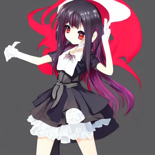 Prompt: Anime Screenshot of a “red-eyed black-haired anime fox girl” wearing black fingerless-gloves, high-waist-black-skirt, white-collared-shirt blue-open-jacket, black-necktie, unsheathing her katana, white background, visual-key, anime illustration, pixiv, anime-twitter