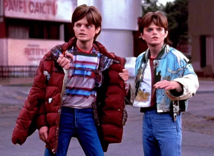 Image similar to film still of Elijah Wood as Marty McFly in Back to the Future 1985