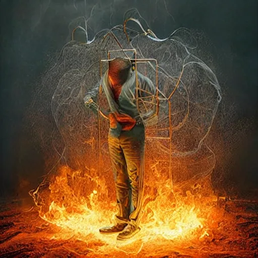 Image similar to extremely realistic fibrous elemental figures infused with exploding fire crystals Painting by Erik Johansson