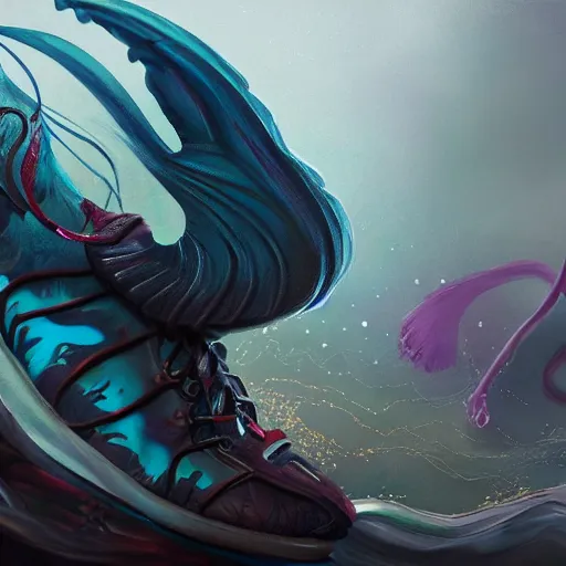 Image similar to painted sneakers, fantasy, intricate, elegant, highly detailed, digital painting, artstation, concept art, smooth, sharp focus, illustration, art by riot games - 1 0 2 4