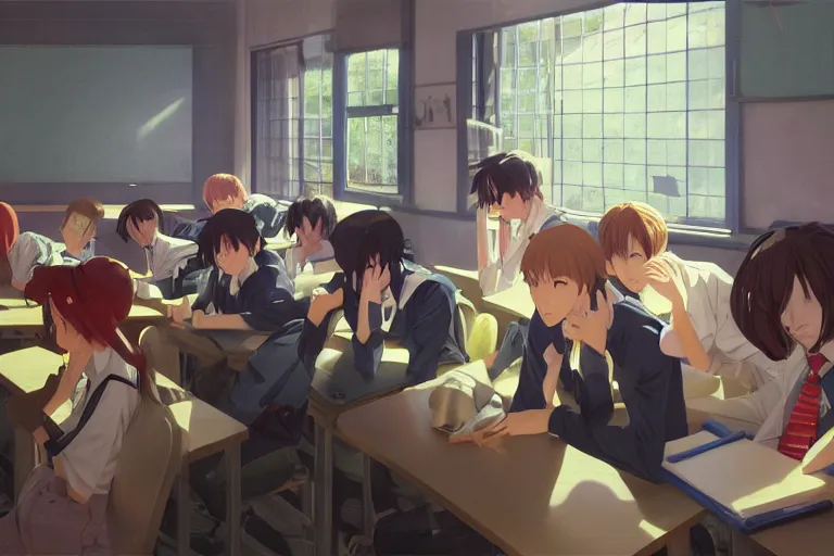 a beautiful picture of people in classroom, anime,, Stable Diffusion