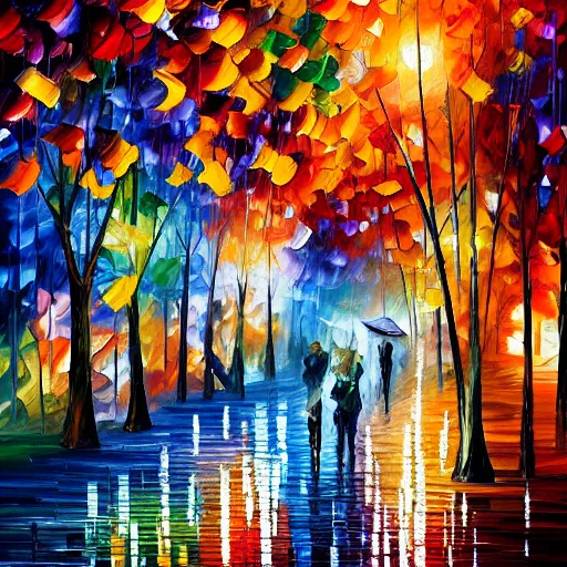 Image similar to a painting by leonid afremov and johannes itten