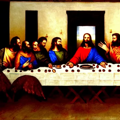 Image similar to the last supper but everyone is jeremy paxman