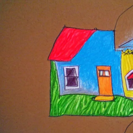 Image similar to a childs crayon drawings of a house