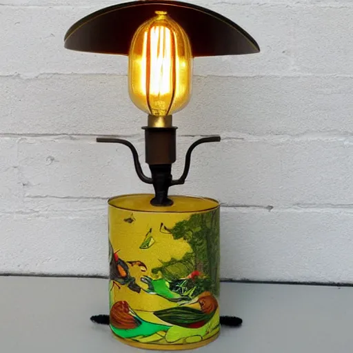 Image similar to lamp in the shape of a duck with a beautiful art nouveau lampshade