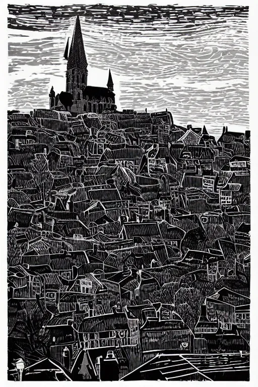 Prompt: a beautiful linocut print of montmartre, 8 k, frostbite 3 engine, cryengine, dof, trending on artstation, digital art, crepuscular ray, art by fossi _ images and tugboat printshop
