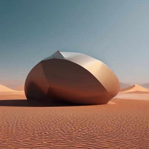 Prompt: a large object in the middle of a desert, a digital rendering by matteo perez, trending on behance, panfuturism, vray, futuristic, concept art