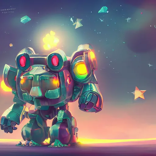 Image similar to 3D Fantasy Cute and adorable mecha piggy floating in space, bright stars, Smooth 3D Illustration, soft render, Servando Lupini, Daniil Kudriavtsev, handpaint texture, Blender, 3DCoat