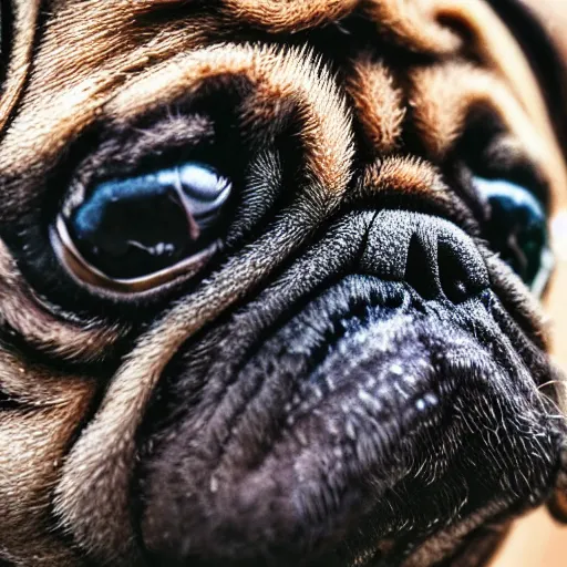 Prompt: closeup of a pug with moss growing out of its face folds, macro photography, overgrown pug, high resolution photo, trending on artstation