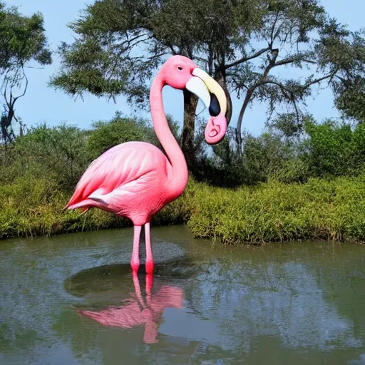 Prompt: photo of giant flamingo bigger than an elephant,