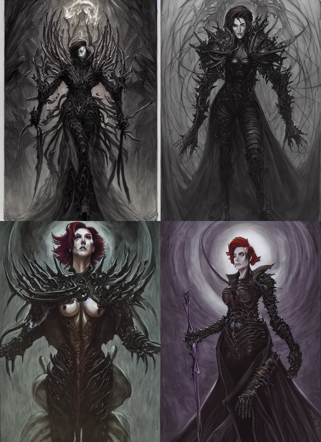 Prompt: moira from overwatch as a corrupted dark souls boss, evil, gloomy atmosphere, hyperdetailed, intricate, donato giancola, medium shot, inhuman