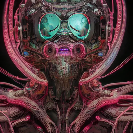 Image similar to portrait of a squid monster. intricate abstract. cyberpunk, intricate artwork. neon eyes, by Tooth Wu, wlop, beeple. octane render, trending on artstation, greg rutkowski very coherent symmetrical artwork. cinematic, hyper realism, high detail, octane render, 8k, minimalistic, hyperrealistic surrealism, award winning masterpiece with incredible details, a surreal vaporwave liminal space, highly detailed, trending on ArtStation