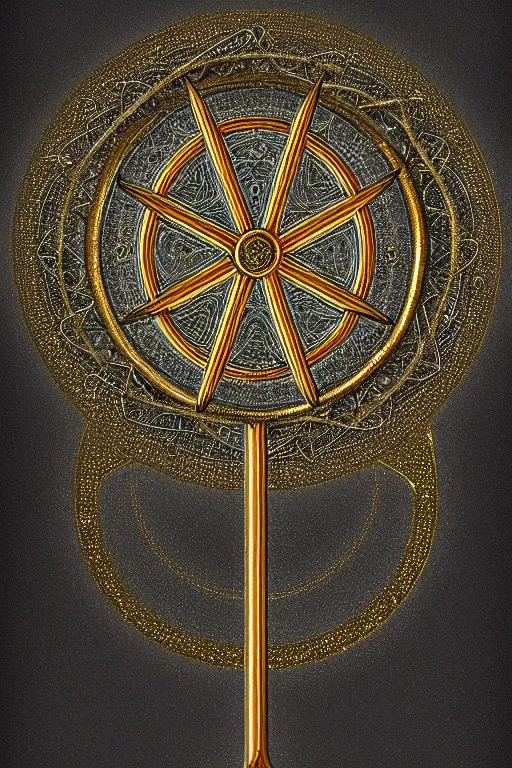 Image similar to Old kabbala symbol of archangel Gabriel. Symbol made out of metal. Cooper lining ,intricate, elegant, highly detailed, digital painting, design artstation, concept art, smooth, sharp focus, illustration