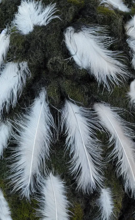 Image similar to wool, down, feathers, fur, moss, realistic, 8k, art