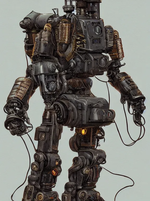 Image similar to dieselpunk digital illustration pathfinder robot from apex legends, portrait by james gurney and laurie greasley, slim, concept art, cinematic composition, hyper realism, photorealistic, dramatic lighting, highly detailed, vintage sci - fi