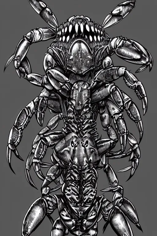 Prompt: crab humanoid figure warrior, symmetrical, highly detailed, digital art, needles, sharp focus, trending on art station, kentaro miura manga art style