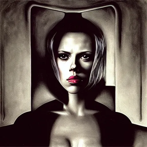 Image similar to “Scarlett Johansson portrait, H. R. Giger”